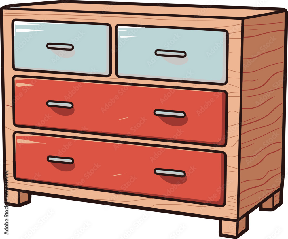 Minimalistic vector image of a dresser in comic style, featuring simple flat colors and a streamlined design. Minimalistic vector image of a dresser in comic style, featuring simple flat colors and a streamlined design.