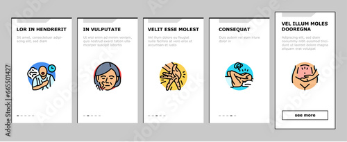 disease symptom health onboarding mobile vector cough fever, virus flu, medical, coronavirus pneumonia, epidemic, medicine sick disease symptom health illustrations