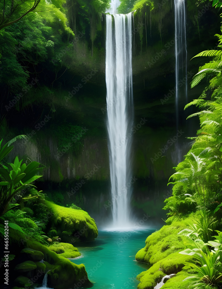 waterfall in jungle with ai art styles 