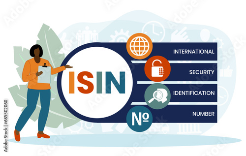 ISIN - International Security Identification Number acronym. business concept background. vector illustration concept with keywords and icons. lettering illustration with icons for web banner, flyer