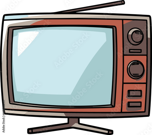 Minimalistic vector illustration of a comic-style flatscreen TV with flat colors.