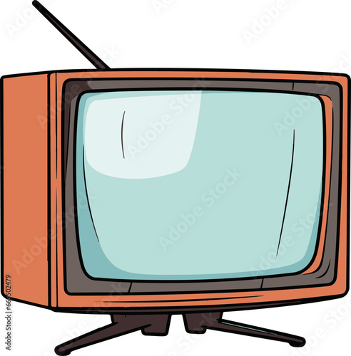 Minimalistic vector illustration of a comic-style flatscreen TV with simple flat colors.