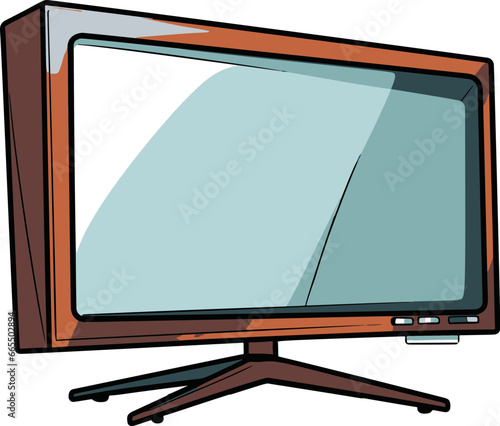 Minimalistic vector illustration of a comic style flatscreen TV in simple flat colors.