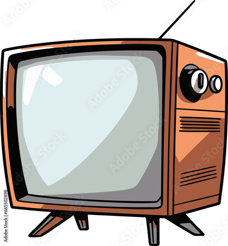 Minimalistic vector illustration of a simple, flat-color flatscreen TV with a comic-style touch.