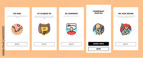 disease symptom health onboarding mobile vector symptom hospital, man vaccine, safety caution, headache fatigue, ill, doctor disease symptom health illustrations