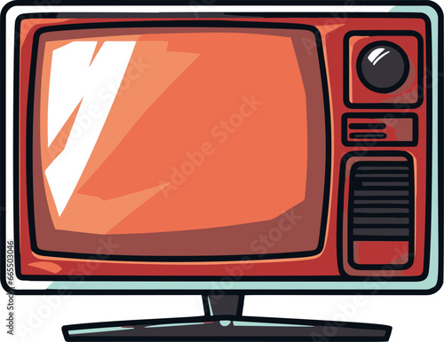 Minimalistic vector illustration of a comic-style flatscreen TV with simple flat colors.