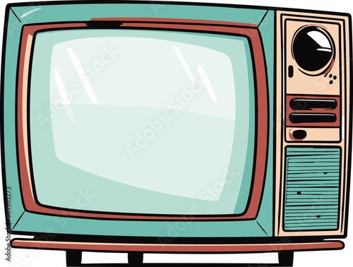 Minimalistic vector illustration of a comic-style, simple flatscreen TV with vibrant flat colors.