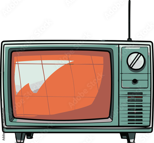 A minimalist vector design of a comic-style flatscreen TV, featuring simple and vibrant flat colors.
