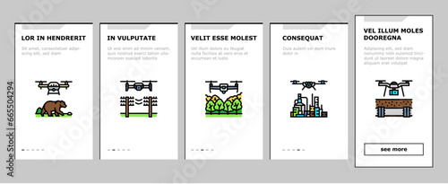 drone commercial use onboarding mobile vector industry survey, operator weather safety, surveyor land, city agriculture, digital drone commercial use illustrations