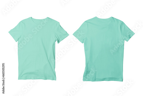 Blank Celadon Isolated Unisex Crew Neck Short Sleeve T-Shirt Front and Back View Mockup Template