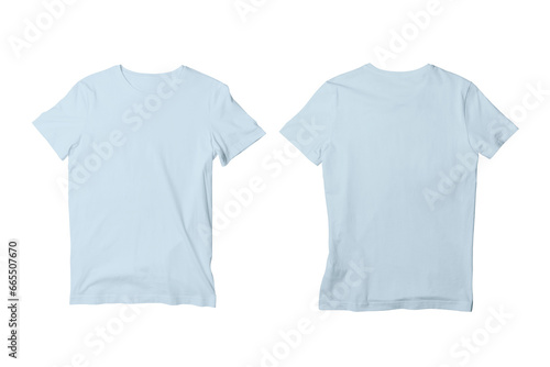 Blank Light Blue Isolated Unisex Crew Neck Short Sleeve T-Shirt Front and Back View Mockup Template