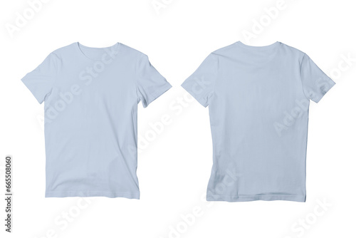 Blank Powder Blue Isolated Unisex Crew Neck Short Sleeve T-Shirt Front and Back View Mockup Template