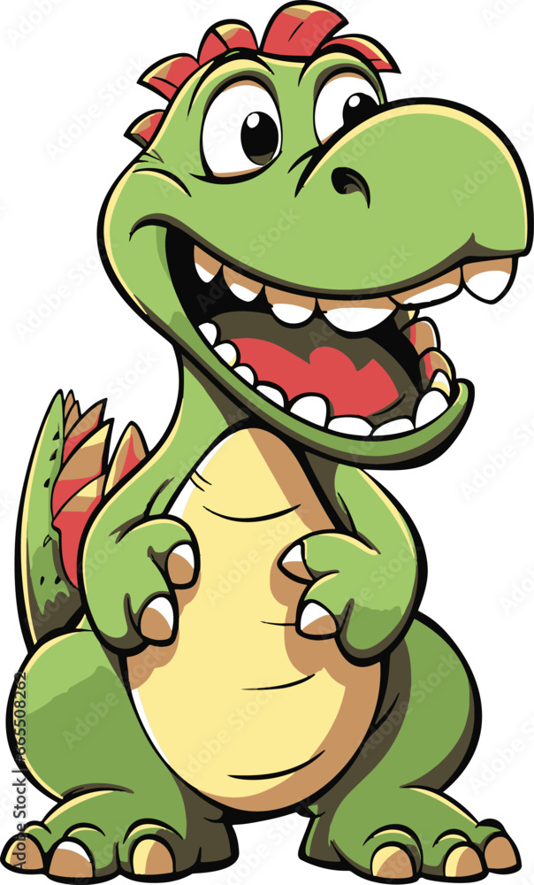 Obraz premium Vector illustration of a joyful cartoon dinosaur, radiating happiness.