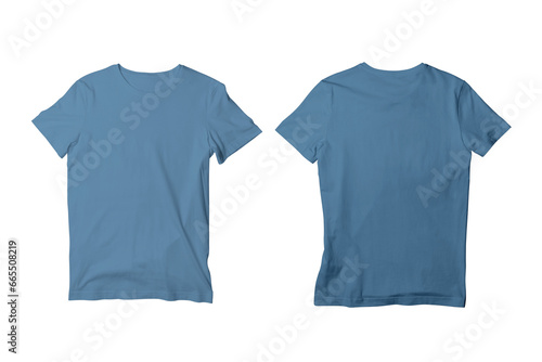 Blank Sea Blue Unisex Crew Neck Short Sleeve T-Shirt Front and Back View Mockup Template