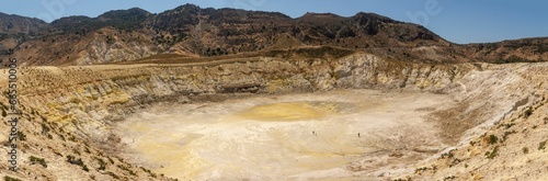 Stefanos crater of volcano in Nisiros, Kos, Dodecanese, Greece with sulfur and fumarole photo