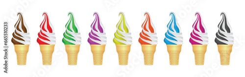 Ice cream cone or soft cream cone drawing in colorful cartoon vector
