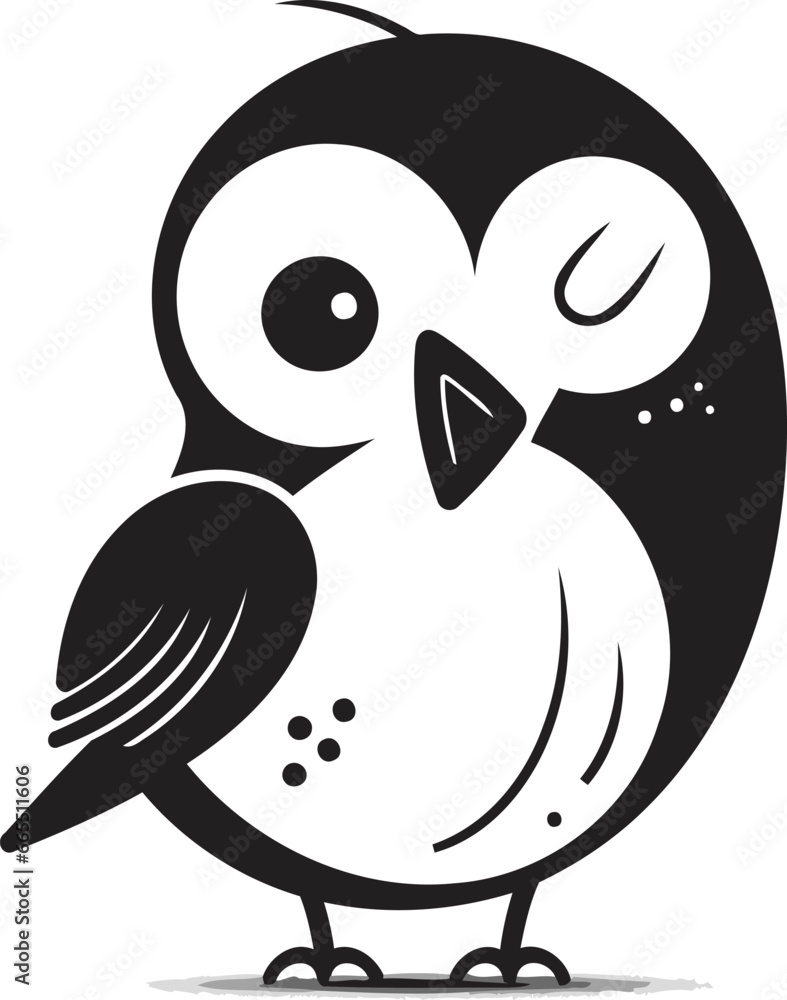 Cute black and white vector illustration of a cute cartoon owl. Cute black and white vector illustration of a cute cartoon owl.