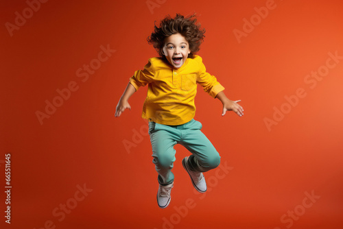 happy indian little boy jumping in the air photo