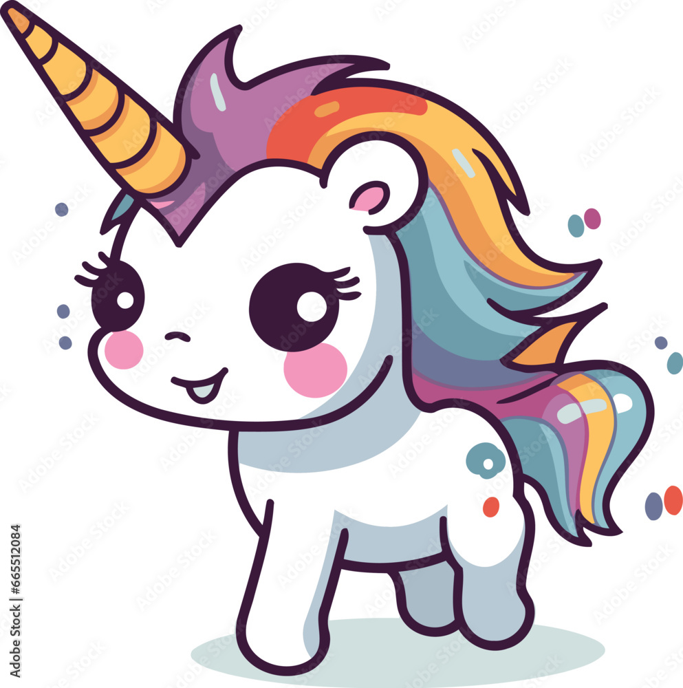 Fototapeta premium Cute cartoon unicorn. Vector illustration isolated on a white background.