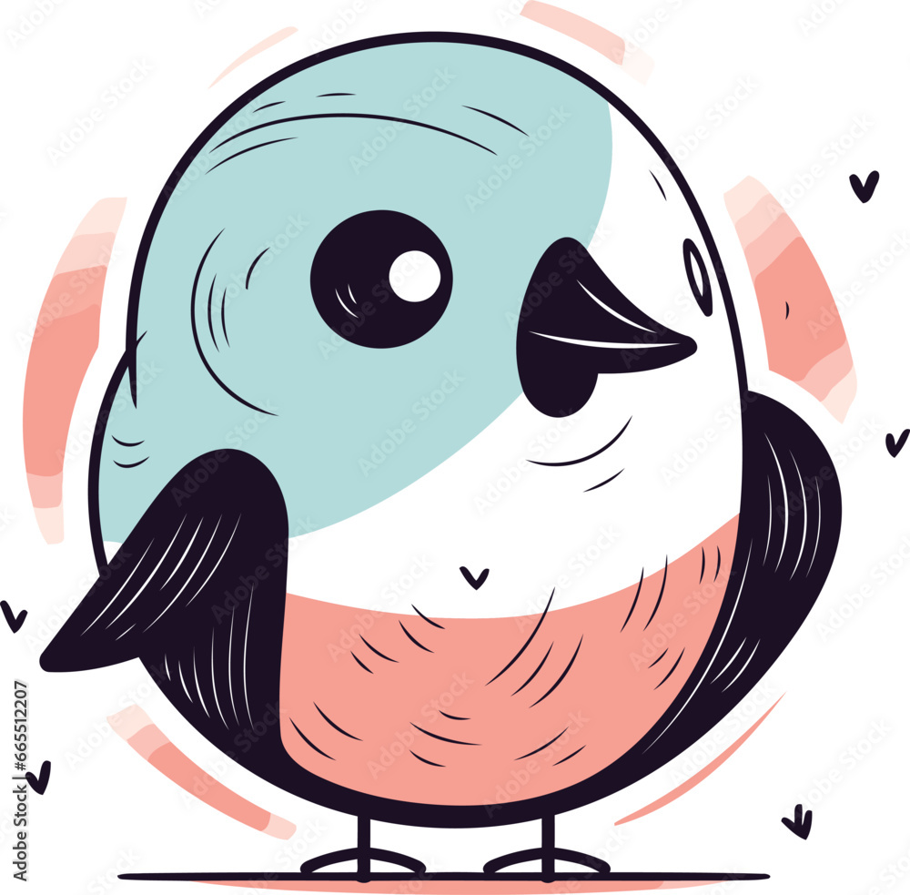 Obraz premium Cute hand drawn vector illustration of a bird. Cartoon style.
