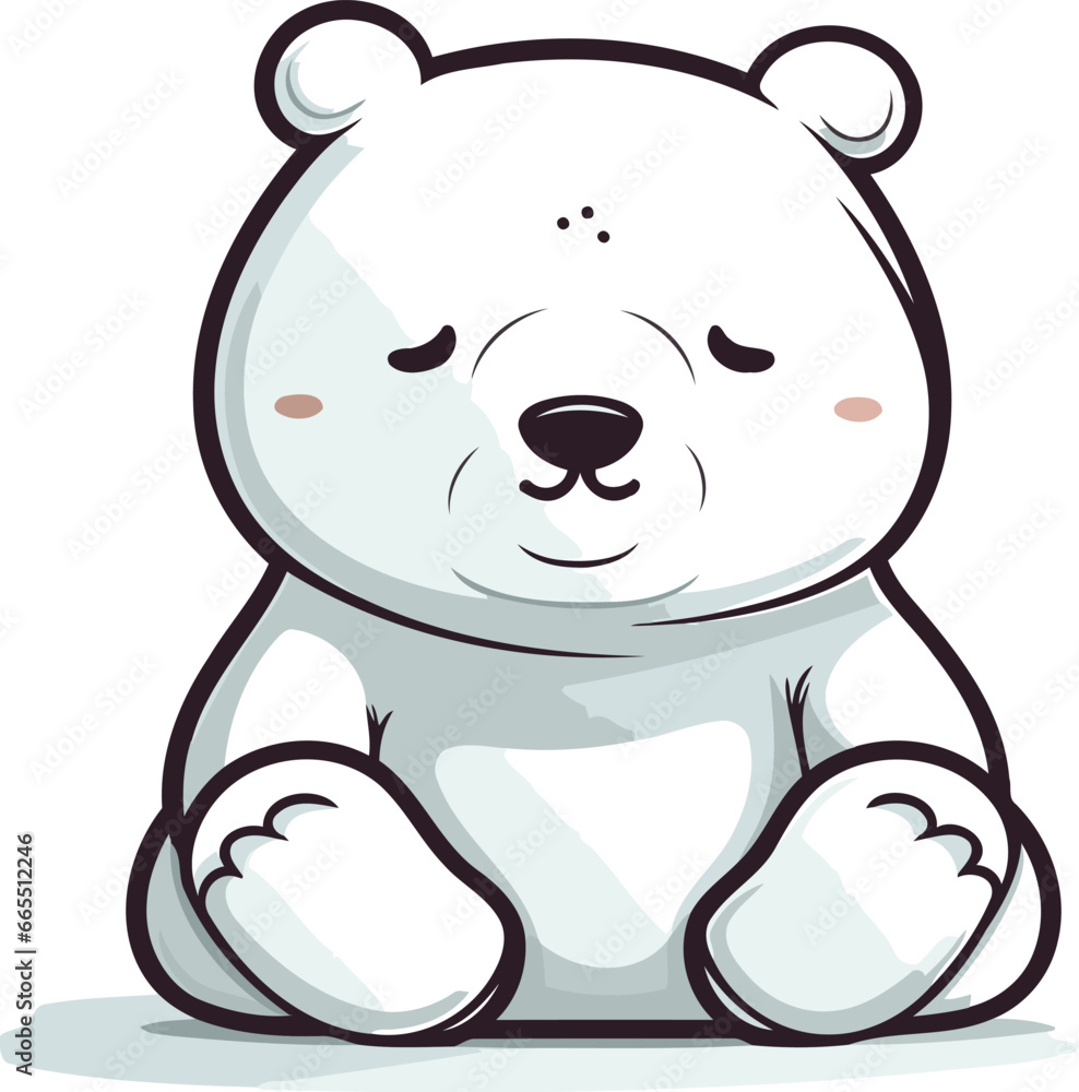 Obraz premium Cute cartoon polar bear sitting on white background. Vector illustration.