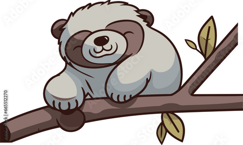 Cute cartoon panda sleeping on a tree branch. Vector illustration.