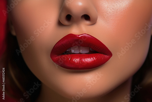 Young woman's lips with red lipstick