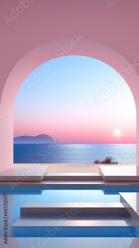 view of the sea from the pool near an arch