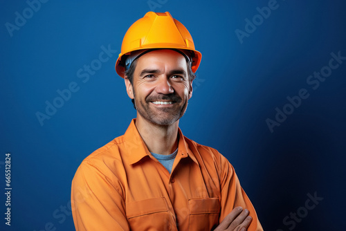 happy indian construction site manager