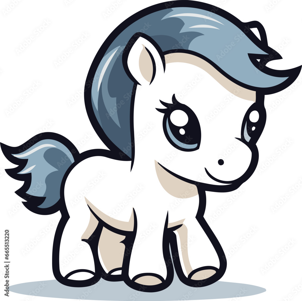 Cute cartoon pony isolated on a white background. Vector illustration.
