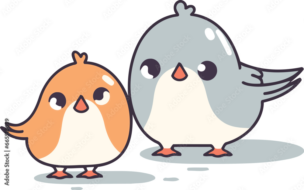 Cute birds cartoon characters. Vector illustration isolated on white background.