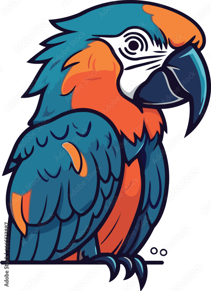 Vector illustration of a colorful parrot isolated on a white background.