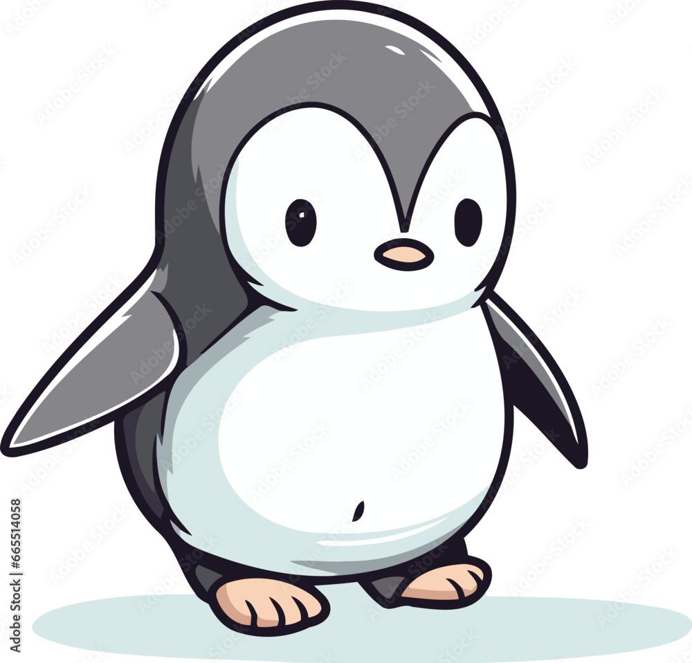 Obraz premium Cute penguin on white background. Vector illustration of cartoon penguin.