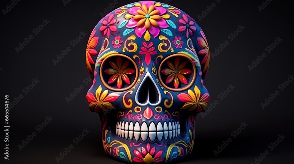 3D rendered day of the dead sugar skull with colorful pattern isolated on black background 3D rendered day of the dead sugar skull with colorful pattern isolated on black background