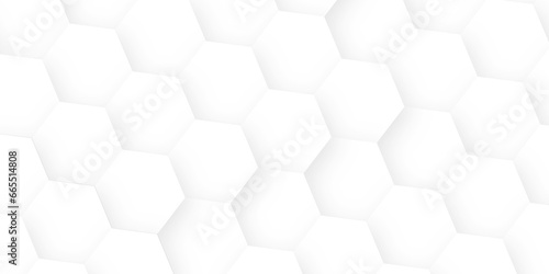 Abstract background with 3D Futuristic honeycomb mosaic white background and White surface with hexagonal shapes showing both sides .Realistic geometric mesh cells and paper texture design.