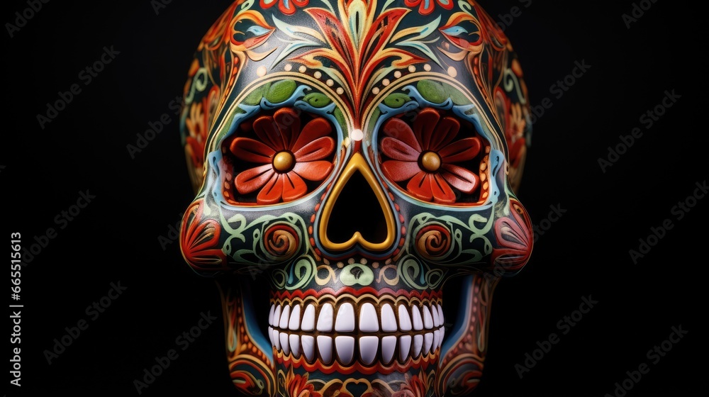 3D rendered day of the dead sugar skull with colorful pattern isolated on black background 3D rendered day of the dead sugar skull with colorful pattern isolated on black background