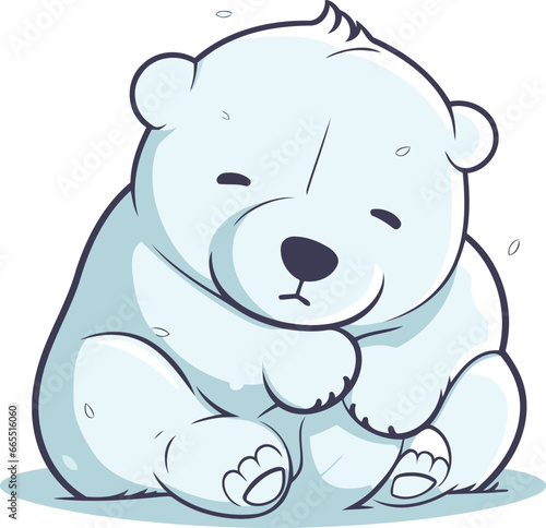 Illustration of a Cute Cartoon Polar Bear Sitting on the Floor