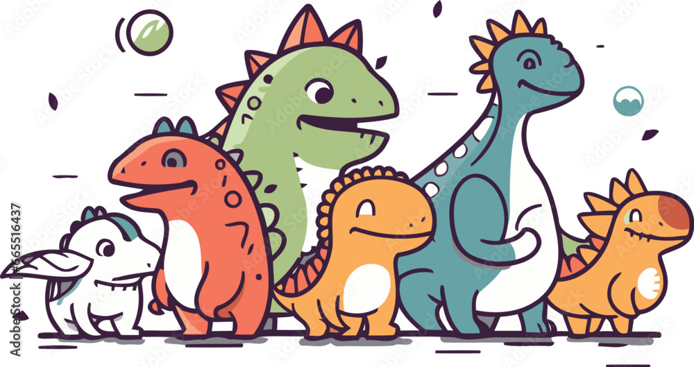 Fototapeta premium Cute dinosaurs set. Vector illustration in doodle style.