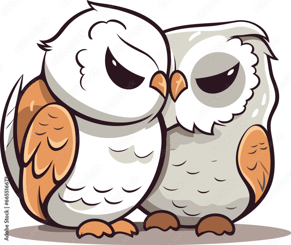 Owl couple isolated on a white background. Vector illustration in cartoon style. Owl couple isolated on a white background. Vector illustration in cartoon style.