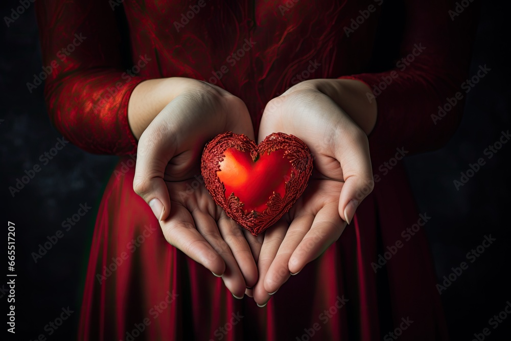 Hearts in hands symbolic gesture of affection Heart in woman hands Love giving, care, health, protection Hearts in hands symbolic gesture of affection Heart in woman hands Love giving, care, health, protection
