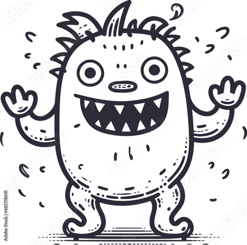 Funny monster doodle vector illustration. Cute monster sketch.