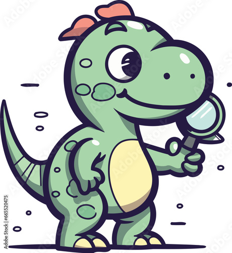 Cute cartoon crocodile holding a magnifying glass. Vector illustration.