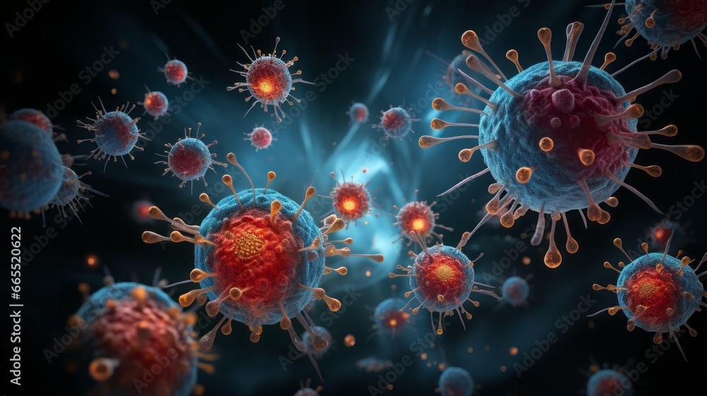 Close up virus outbreaking and Pandemic such as monkeypox virus, covid 19, dark blue background. Close up virus outbreaking and Pandemic such as monkeypox virus, covid 19, dark blue background.