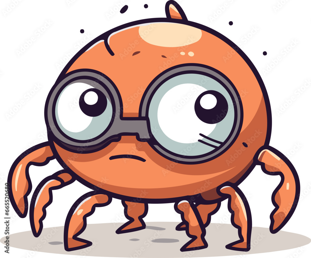 Naklejka premium Funny cartoon crab character with big eyes and glasses. Vector illustration.