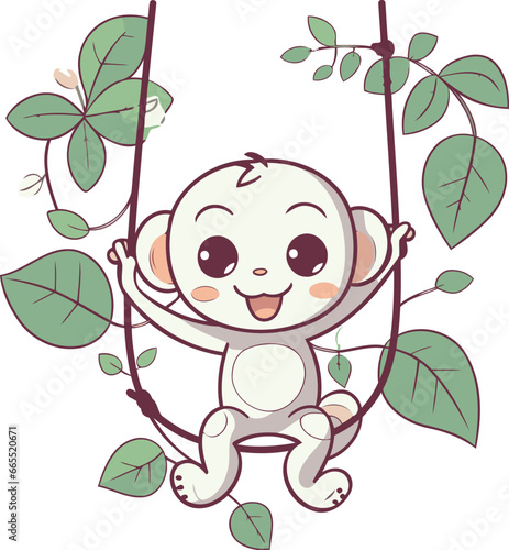 cute baby boy hanging on a tree cartoon vector illustration graphic design