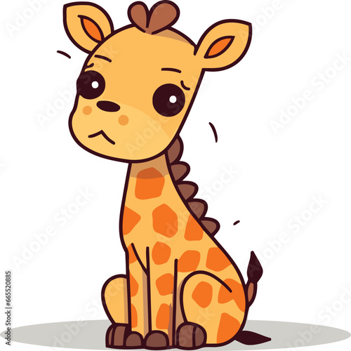 Cute Giraffe Sitting Cartoon Mascot Character Vector Illustration