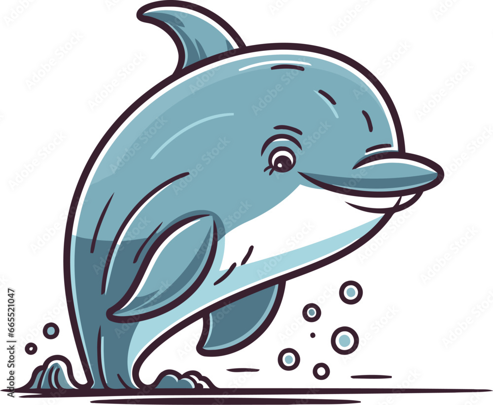 Cute cartoon dolphin jumping out of the water. Vector illustration. Cute cartoon dolphin jumping out of the water. Vector illustration.