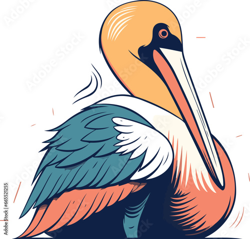 Vector illustration of a pelican on a white background. Cartoon style.