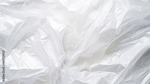 Transparent white glossy wrinkled plastic texture. Crumpled thin plastic backdrop. Generative AI