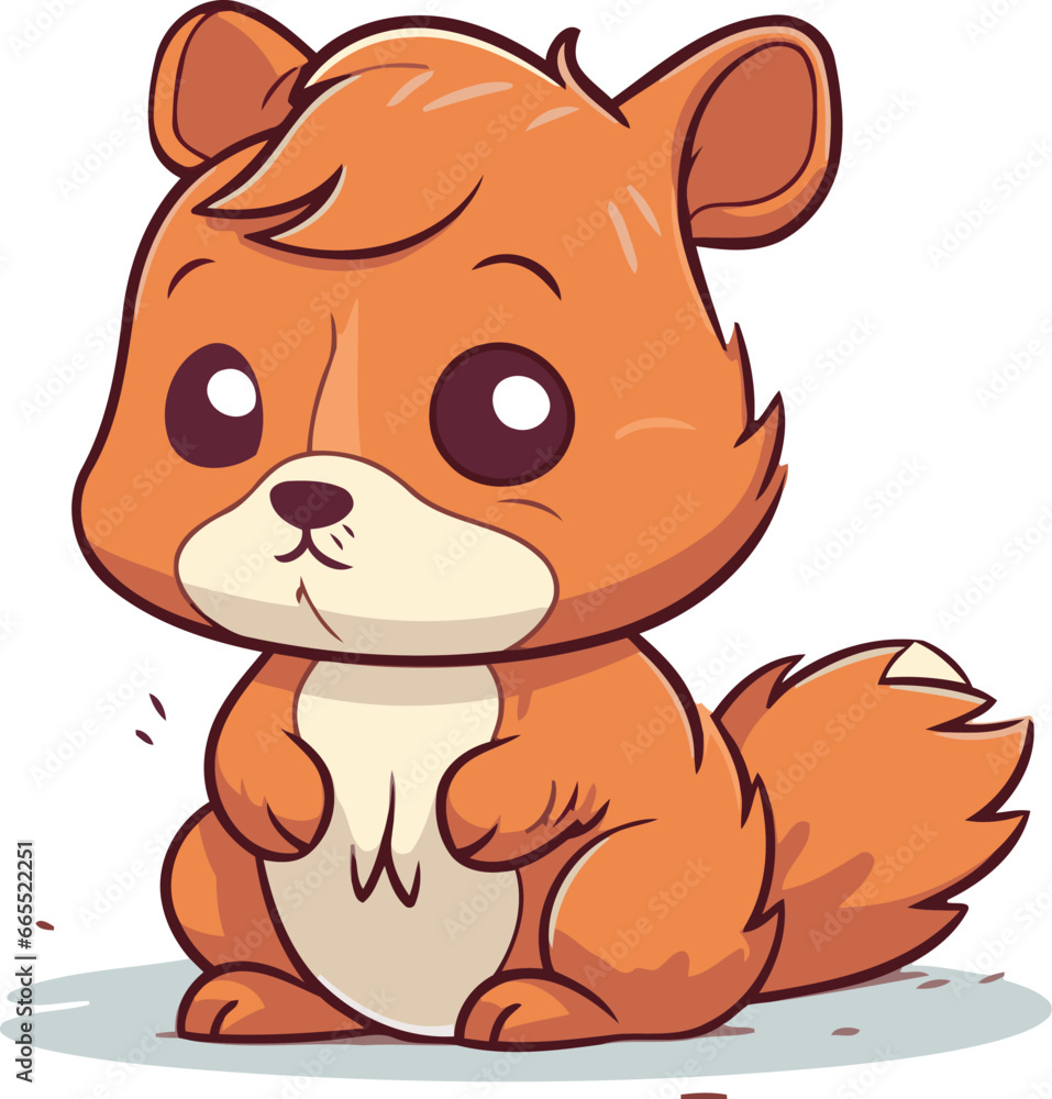 Fototapeta premium Cute little squirrel sitting on the ground. Cartoon vector illustration.